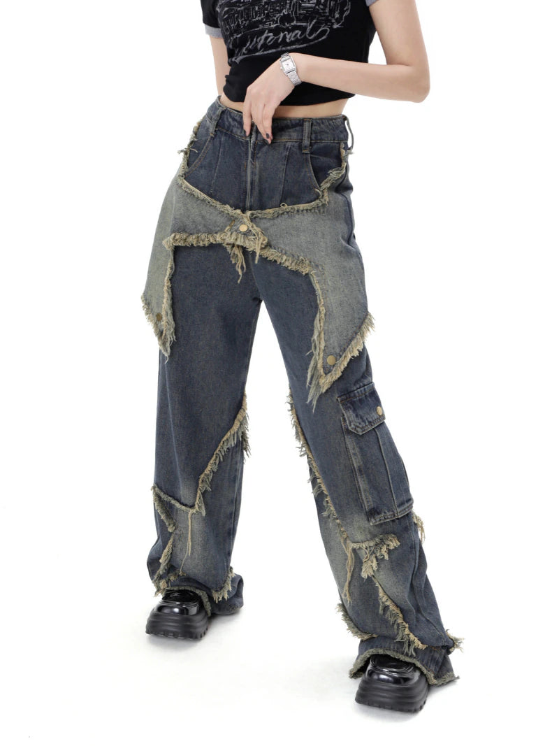 2 Layers Star Wide Baggy Jeans