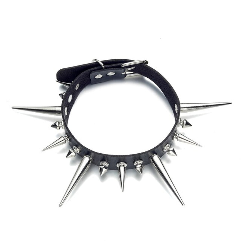 Triple Size Spikes Faux Leather Collar