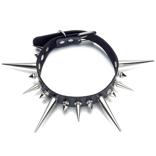 Triple Size Spikes Faux Leather Collar