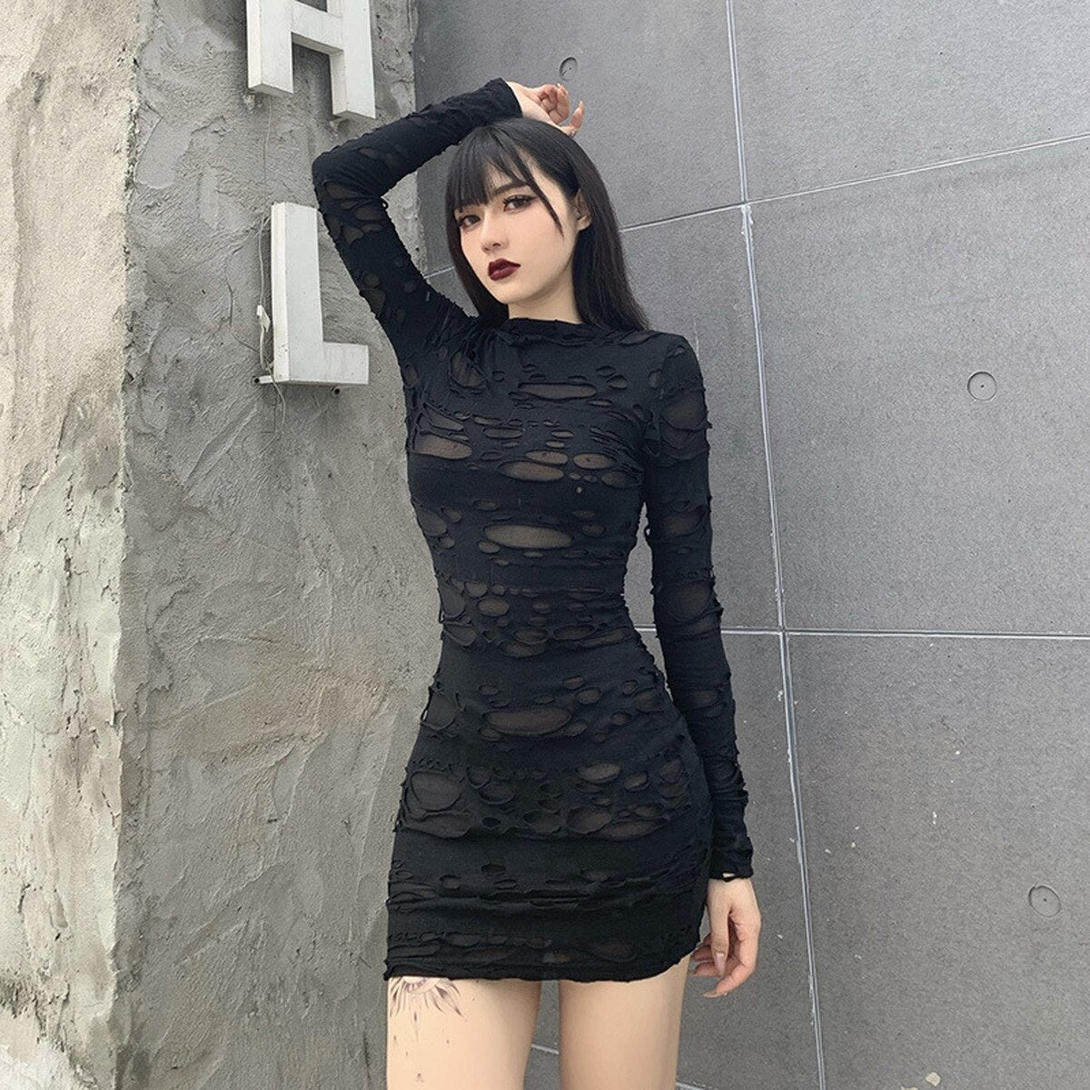 Black Gothic Mini Holes Dress