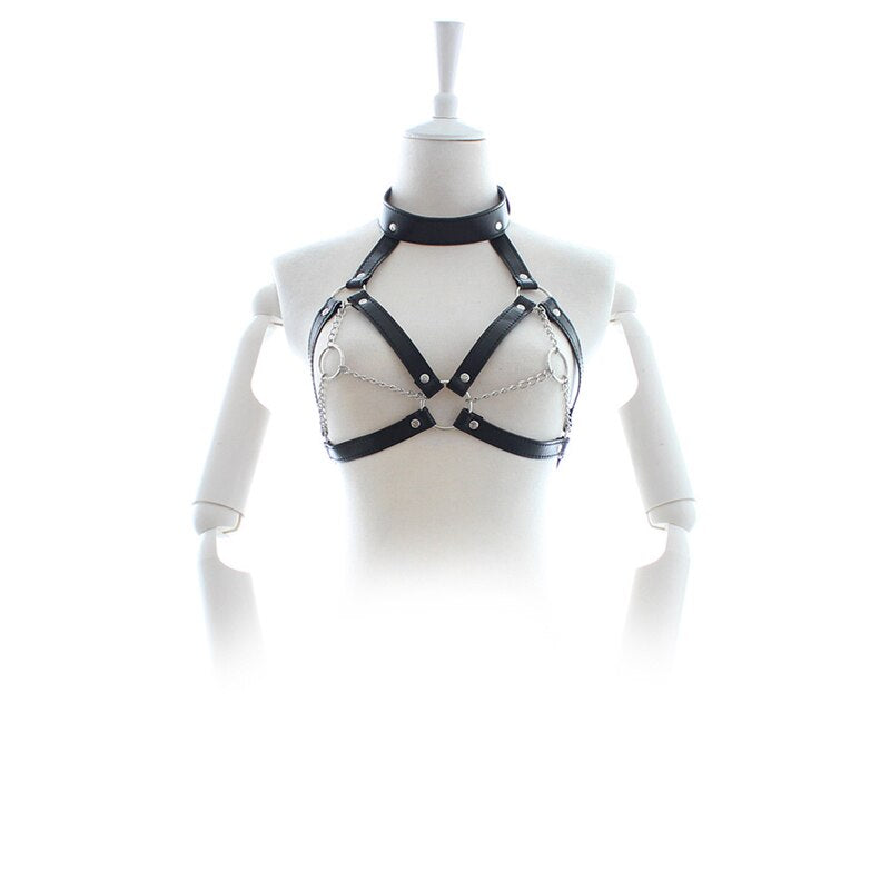 Breasts And Chocker Harness With Nipple Chains