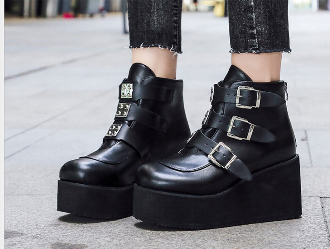 Heart Buckle Straps Neon High Platform Boots