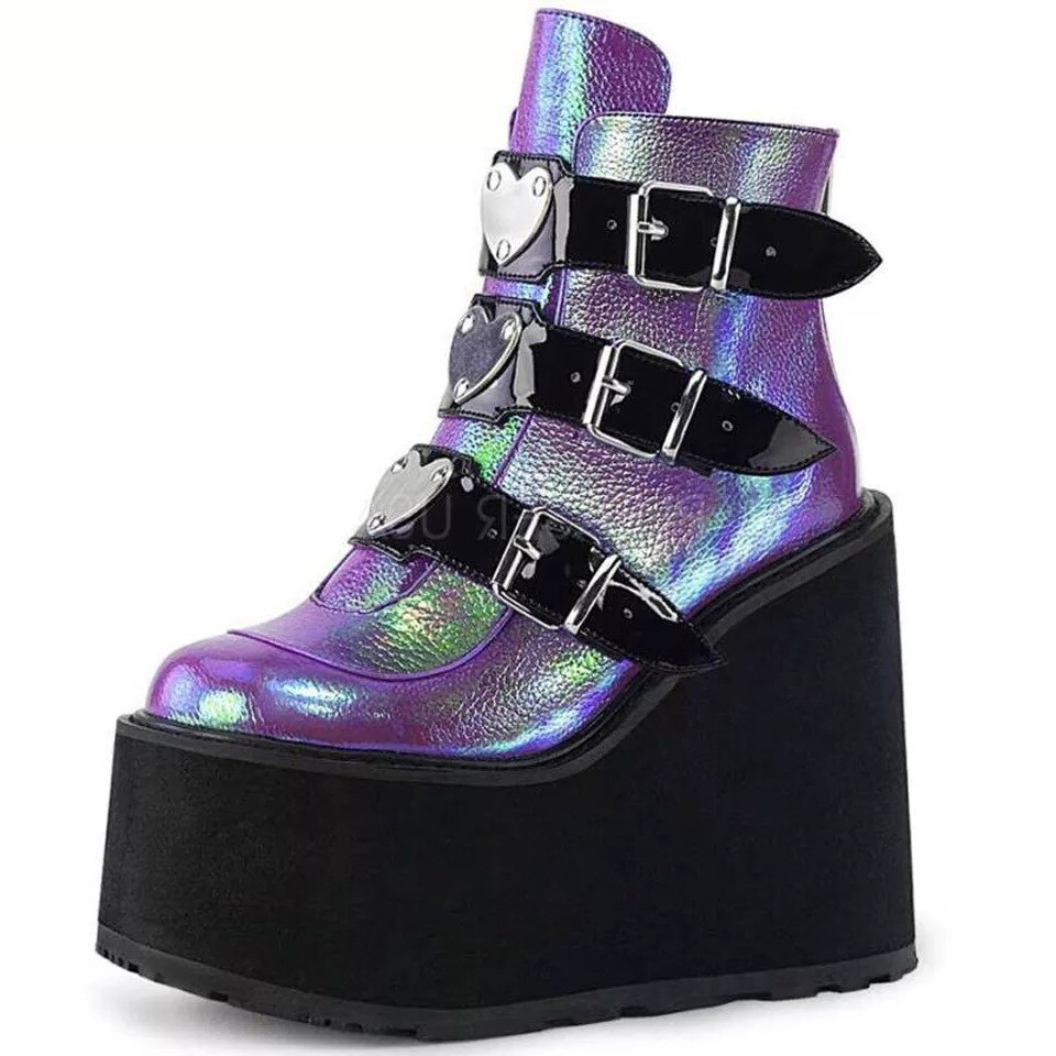 Heart Buckle Straps Neon High Platform Boots