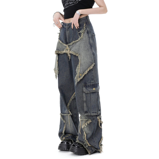 2 Layers Star Wide Baggy Jeans