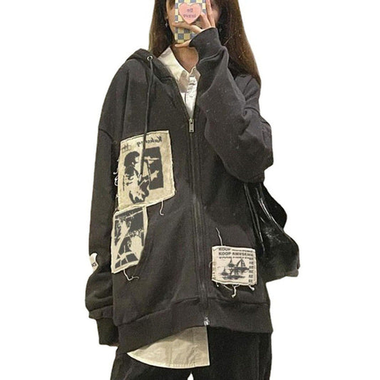 Patches Oversized Hoodie zipper Hoodie