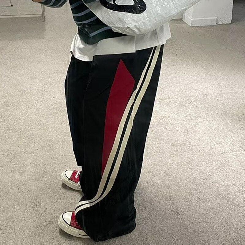 Stripes Black, Red, White Wide Leg Joggers