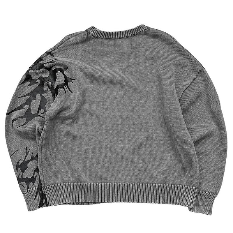 Tribal Butterfly Knitted Black on Grey Sweatshirt