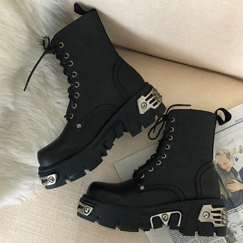 Faux Leather Ankle Boots With Metal Buckles