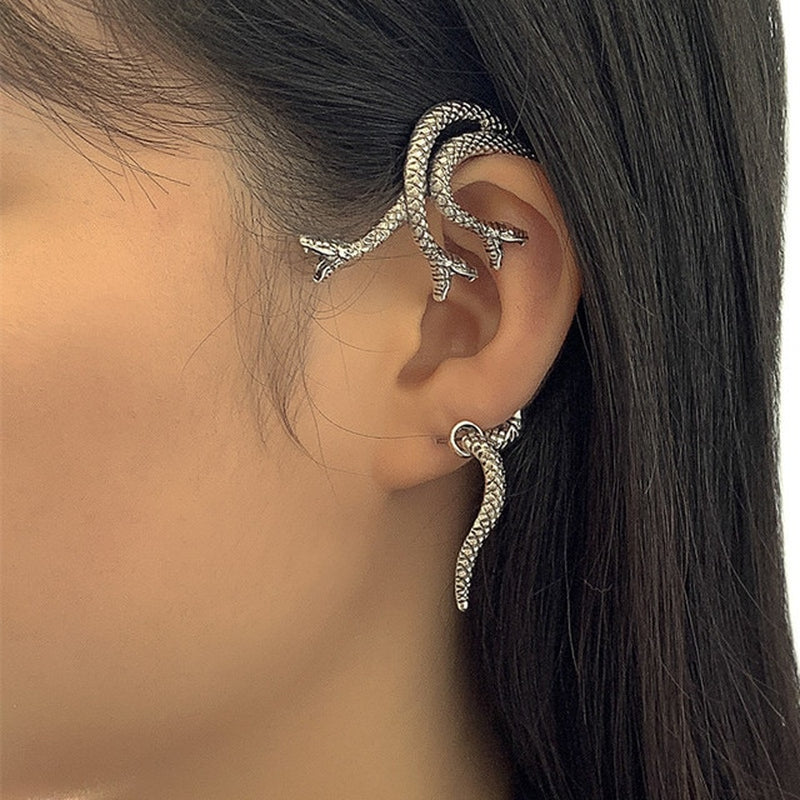 Punk Fairy Ear Cuff Earring Dark Elf Ear Clip No Piercing Earrings for Women Silver Color Goth Halloween Earcuff Jewelry Party