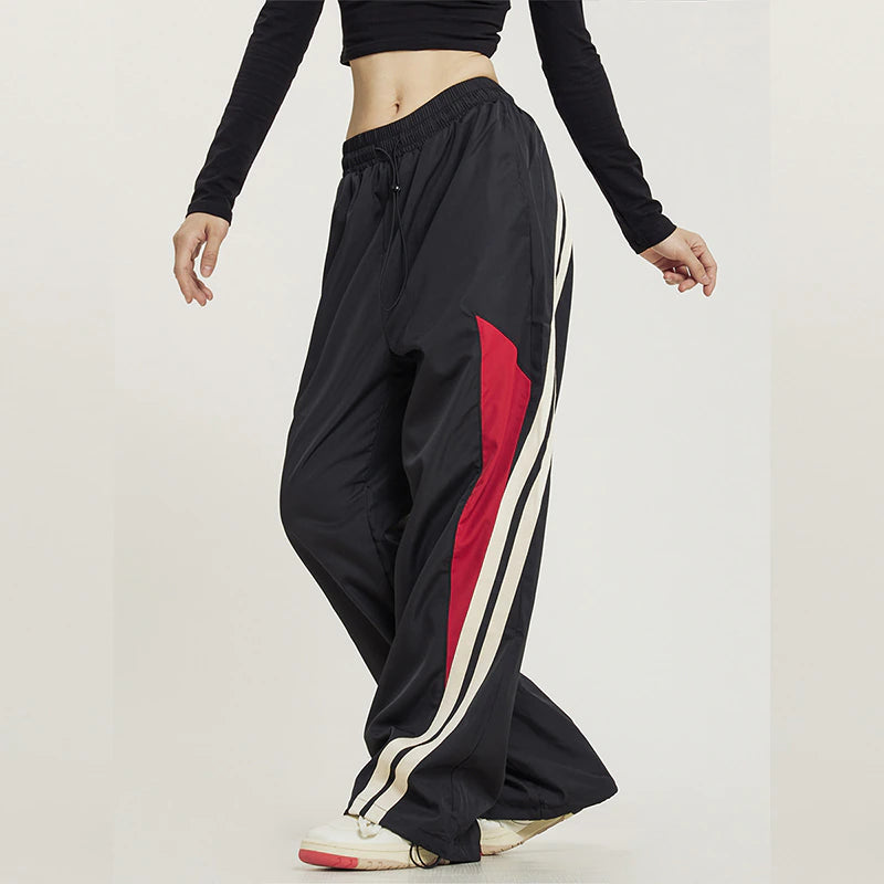 Stripes Black, Red, White Wide Leg Joggers