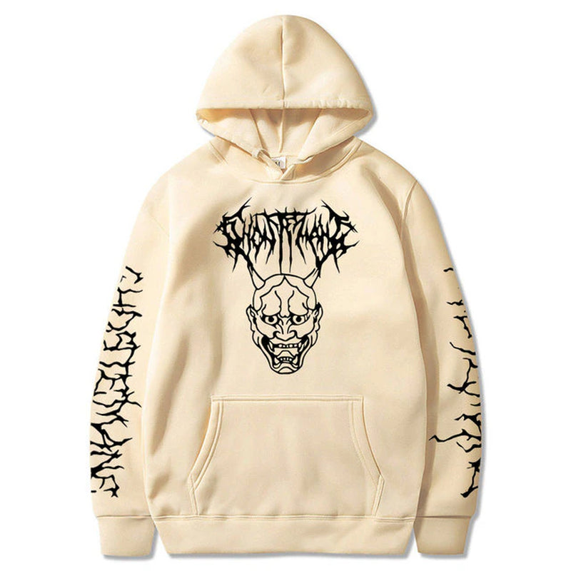 Hannya  Tribal Text Sleeves Hoodie