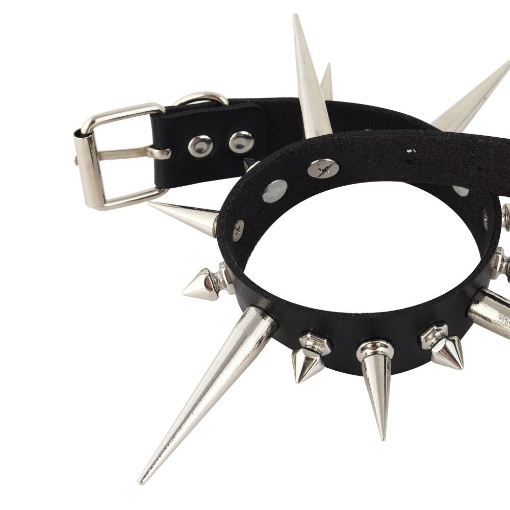 Triple Size Spikes Faux Leather Collar