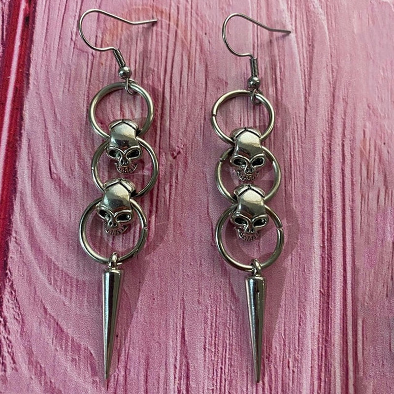 Double Skull Spikes Earrings