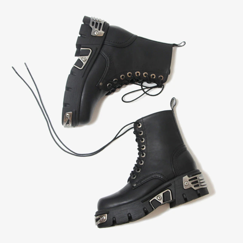 Faux Leather Ankle Boots With Metal Buckles