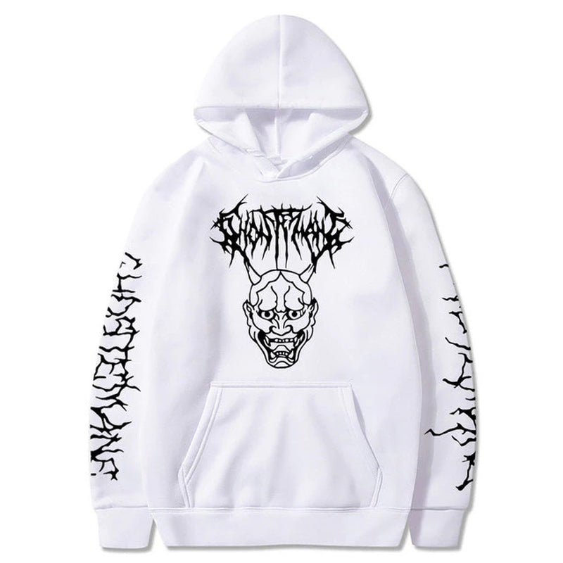 Hannya  Tribal Text Sleeves Hoodie