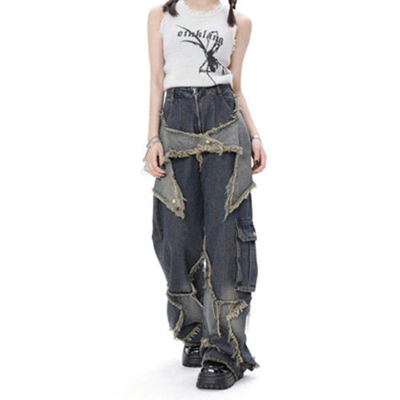 2 Layers Star Wide Baggy Jeans