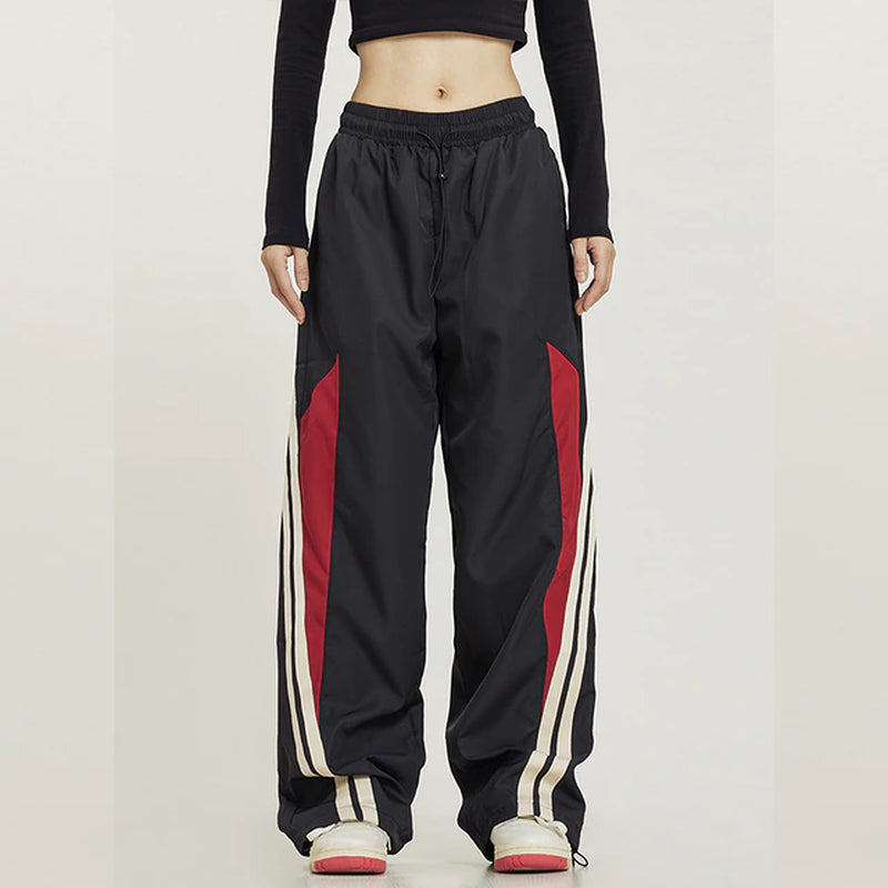 Stripes Black, Red, White Wide Leg Joggers