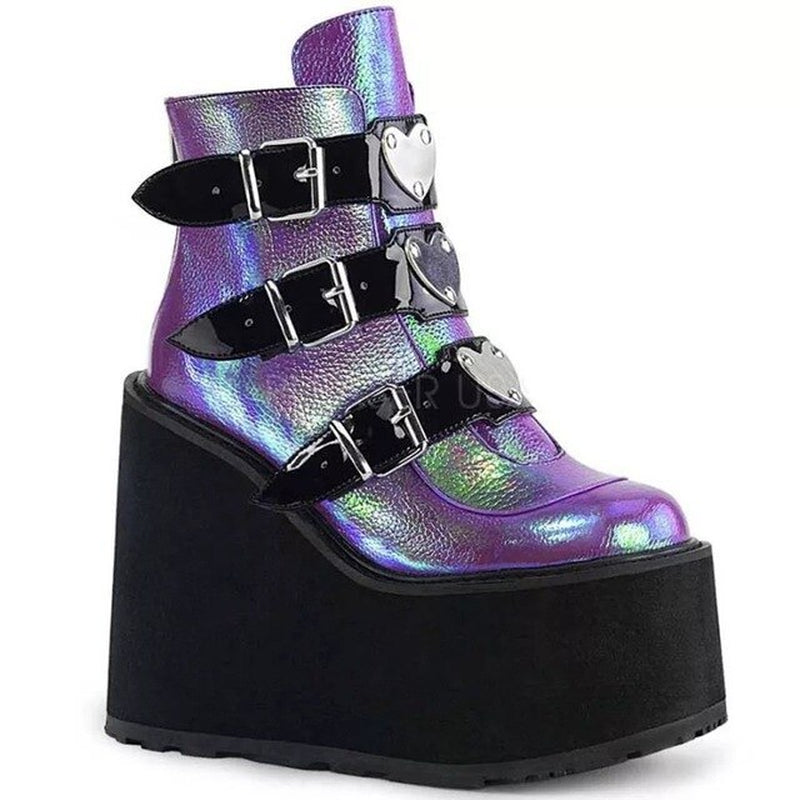 Heart Buckle Straps Neon High Platform Boots