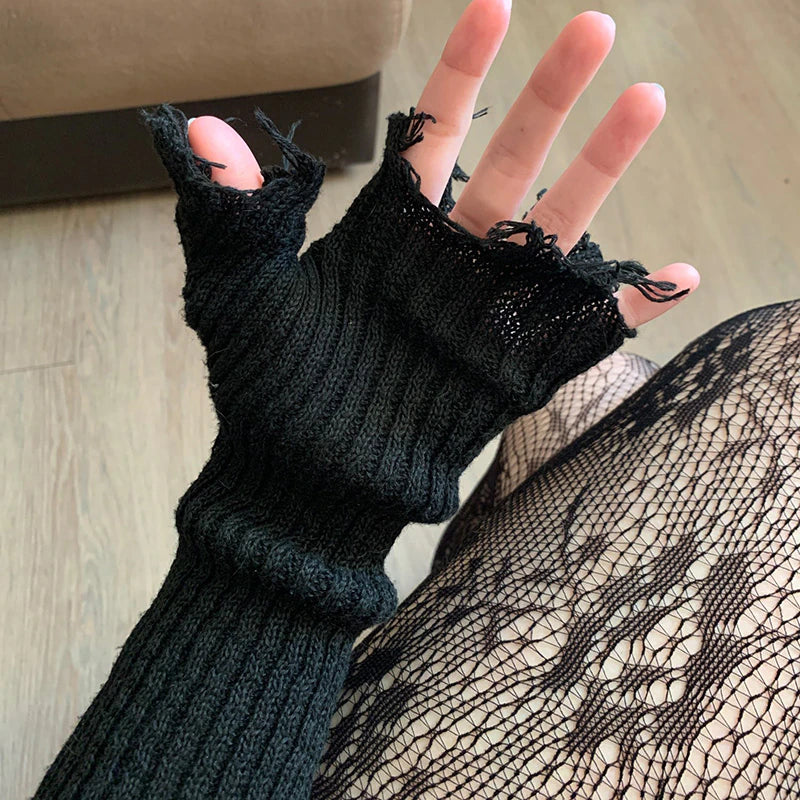 Fingerless Cuff Knit Gloves