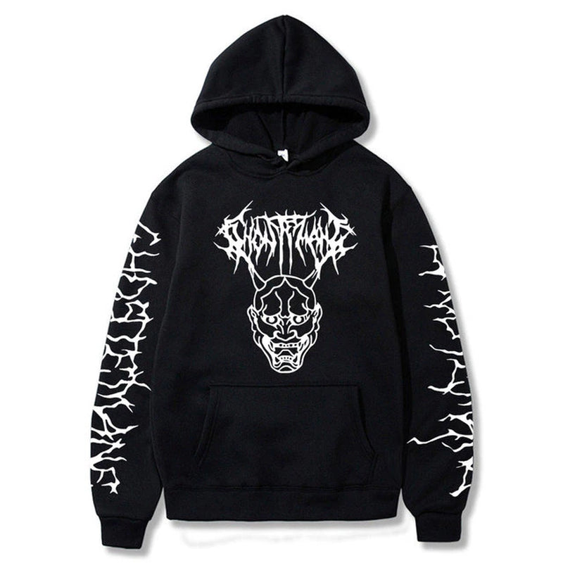 Hannya  Tribal Text Sleeves Hoodie