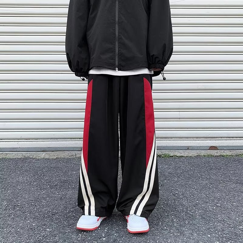 Stripes Black, Red, White Wide Leg Joggers