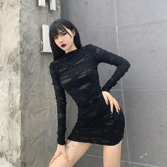 Black Gothic Mini Holes Dress