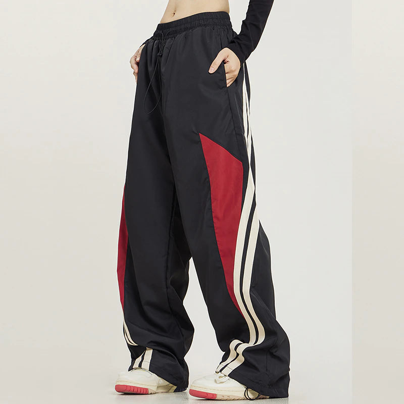 Stripes Black, Red, White Wide Leg Joggers