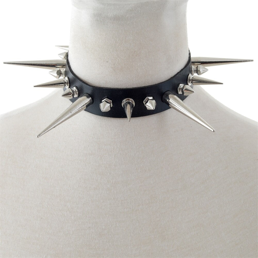 Triple Size Spikes Faux Leather Collar