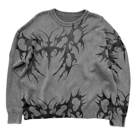 Tribal Butterfly Knitted Black on Grey Sweatshirt
