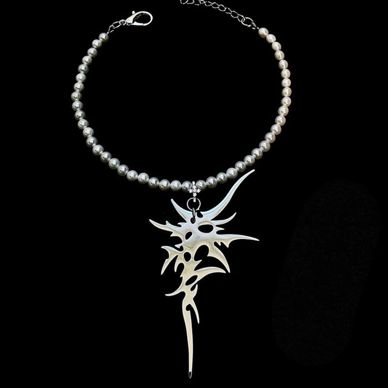 Tribal Metal Pendant on Pearls Neckless