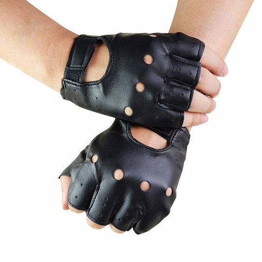 Faux Leather Punk Fingerless Gloves
