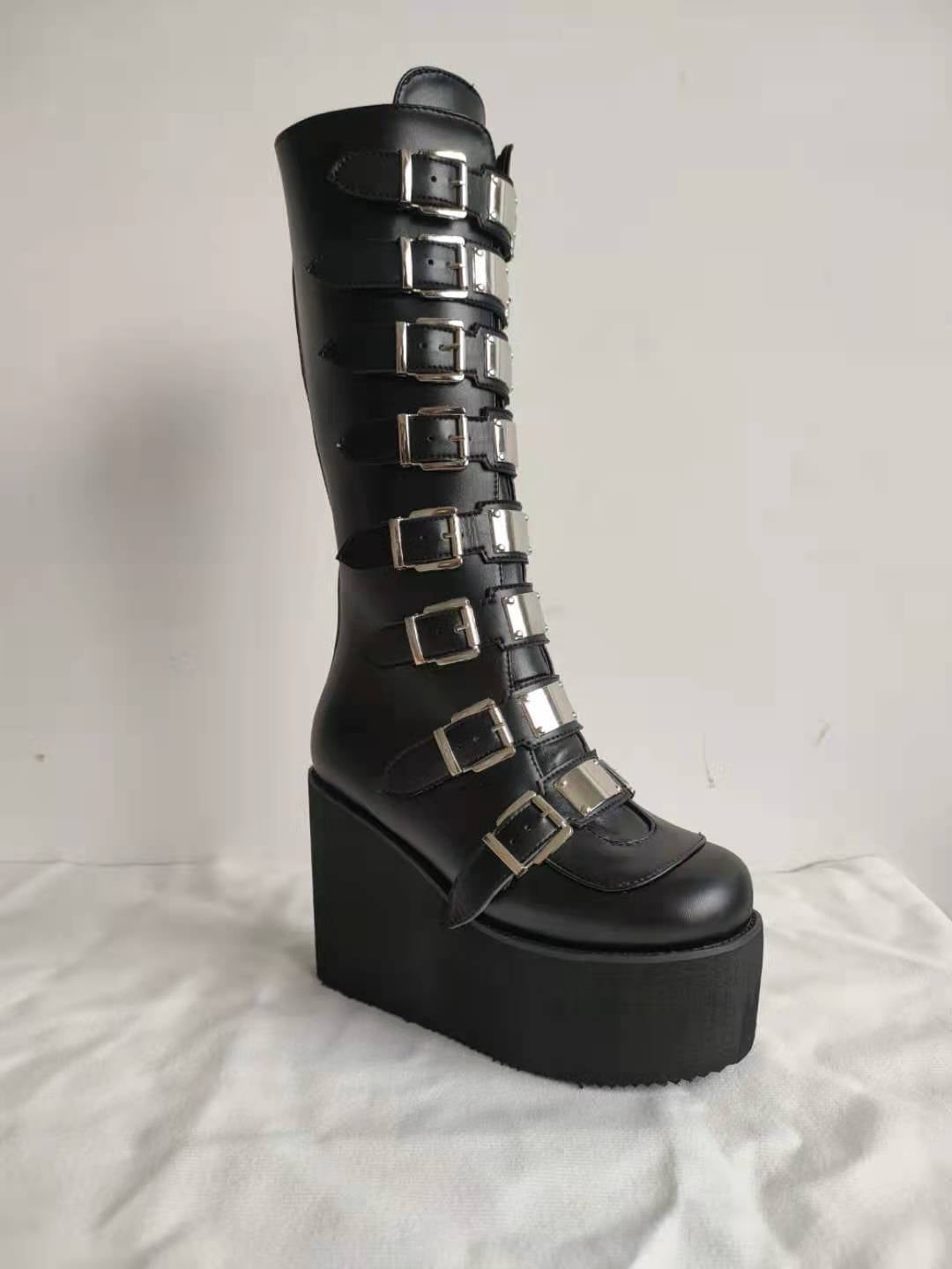 High Heel Belt Buckle Knee Boots