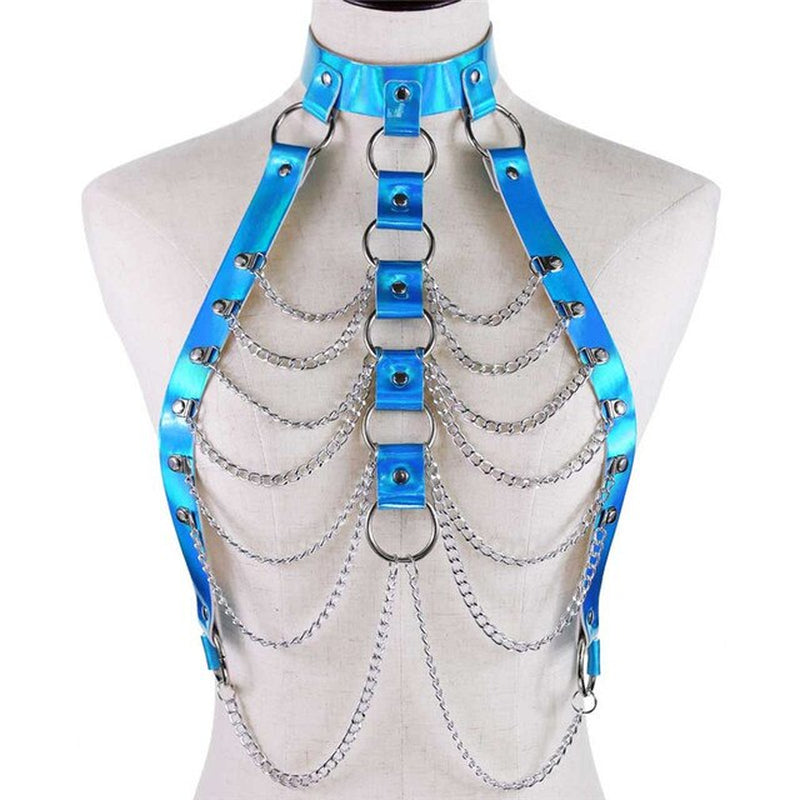 Metallic Neon Leather And Chains Harness