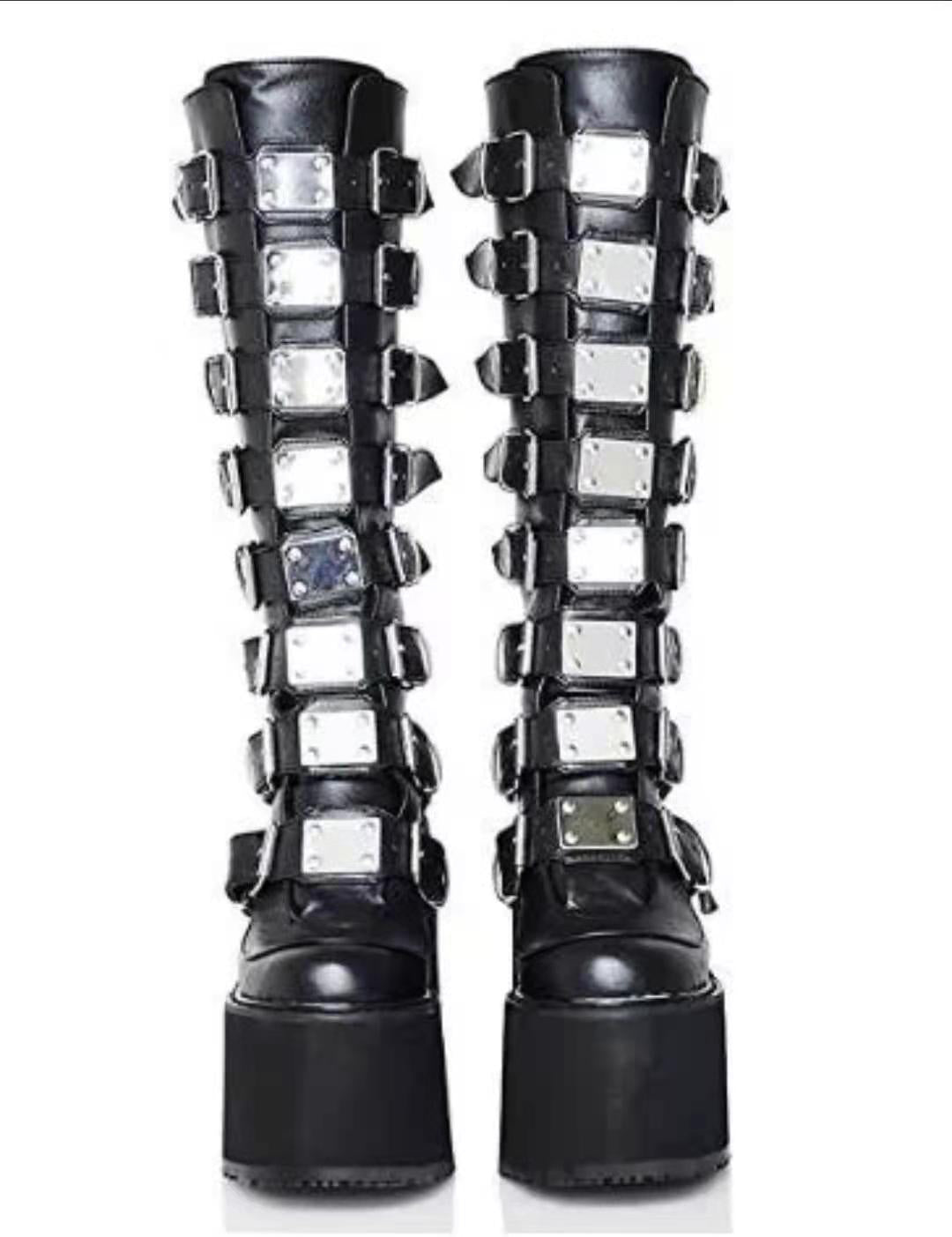 High Heel Belt Buckle Knee Boots