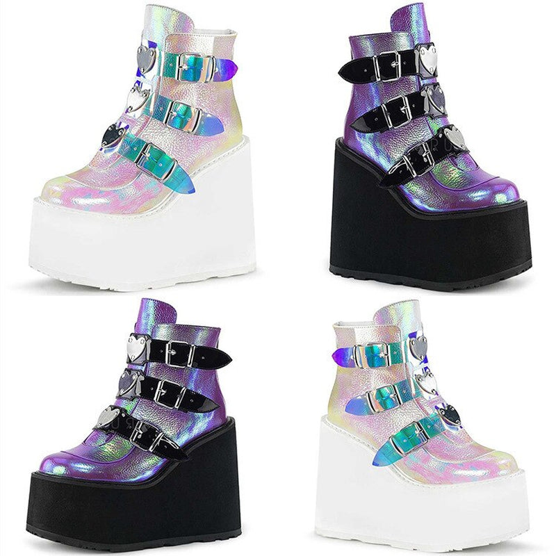 Heart Buckle Straps Neon High Platform Boots