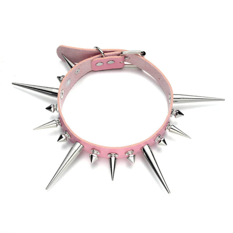 Triple Size Spikes Faux Leather Collar