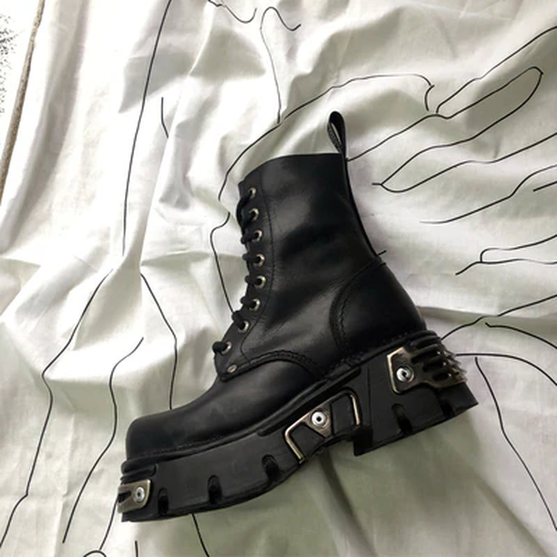 Faux Leather Ankle Boots With Metal Buckles