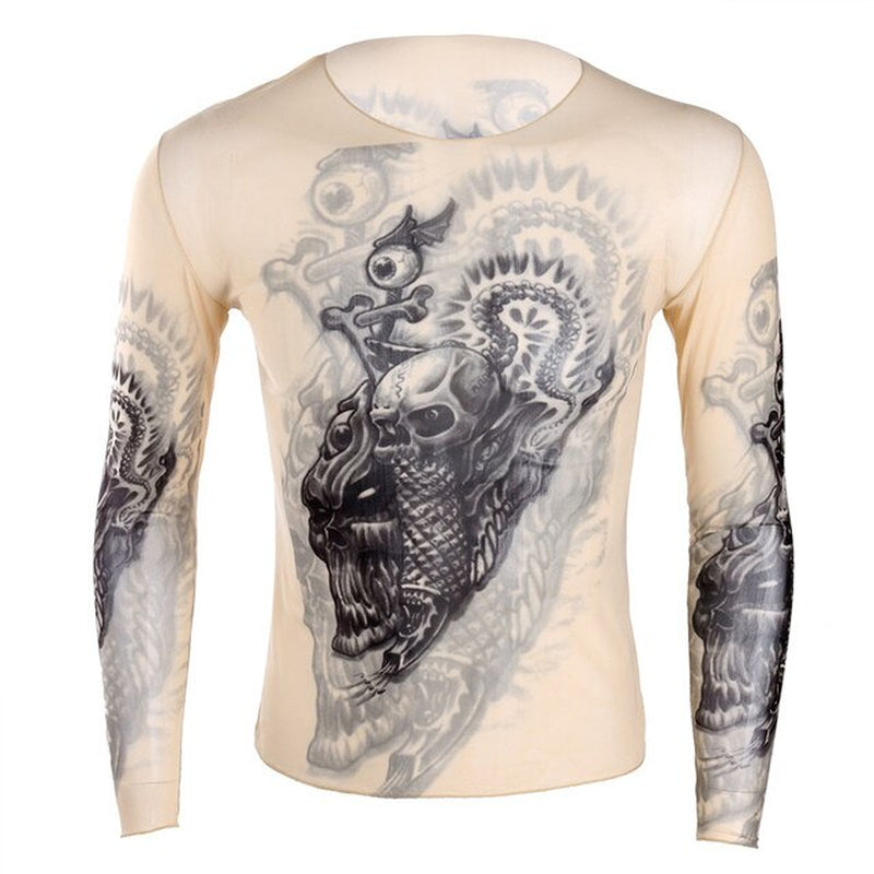 Long Sleeve Tribal/Skull Full Body Suite T-Shirt