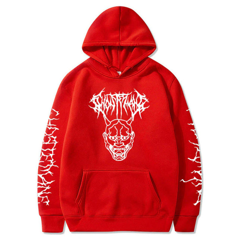 Hannya  Tribal Text Sleeves Hoodie