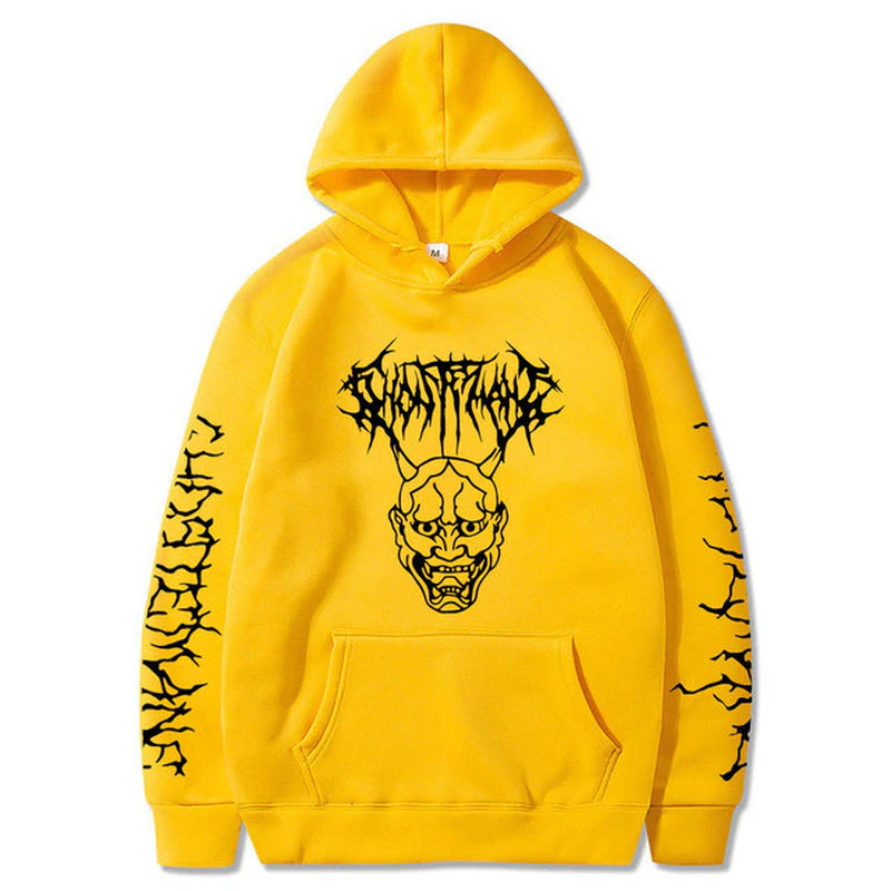 Hannya  Tribal Text Sleeves Hoodie