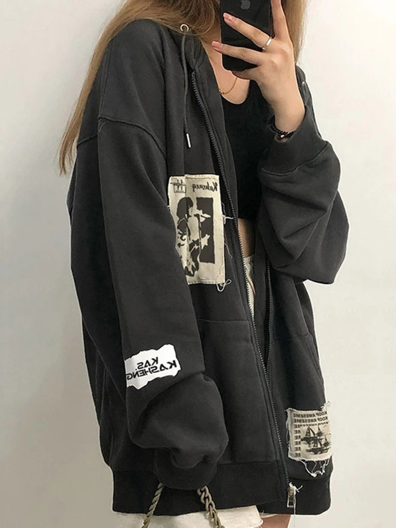 Patches Oversized Hoodie zipper Hoodie