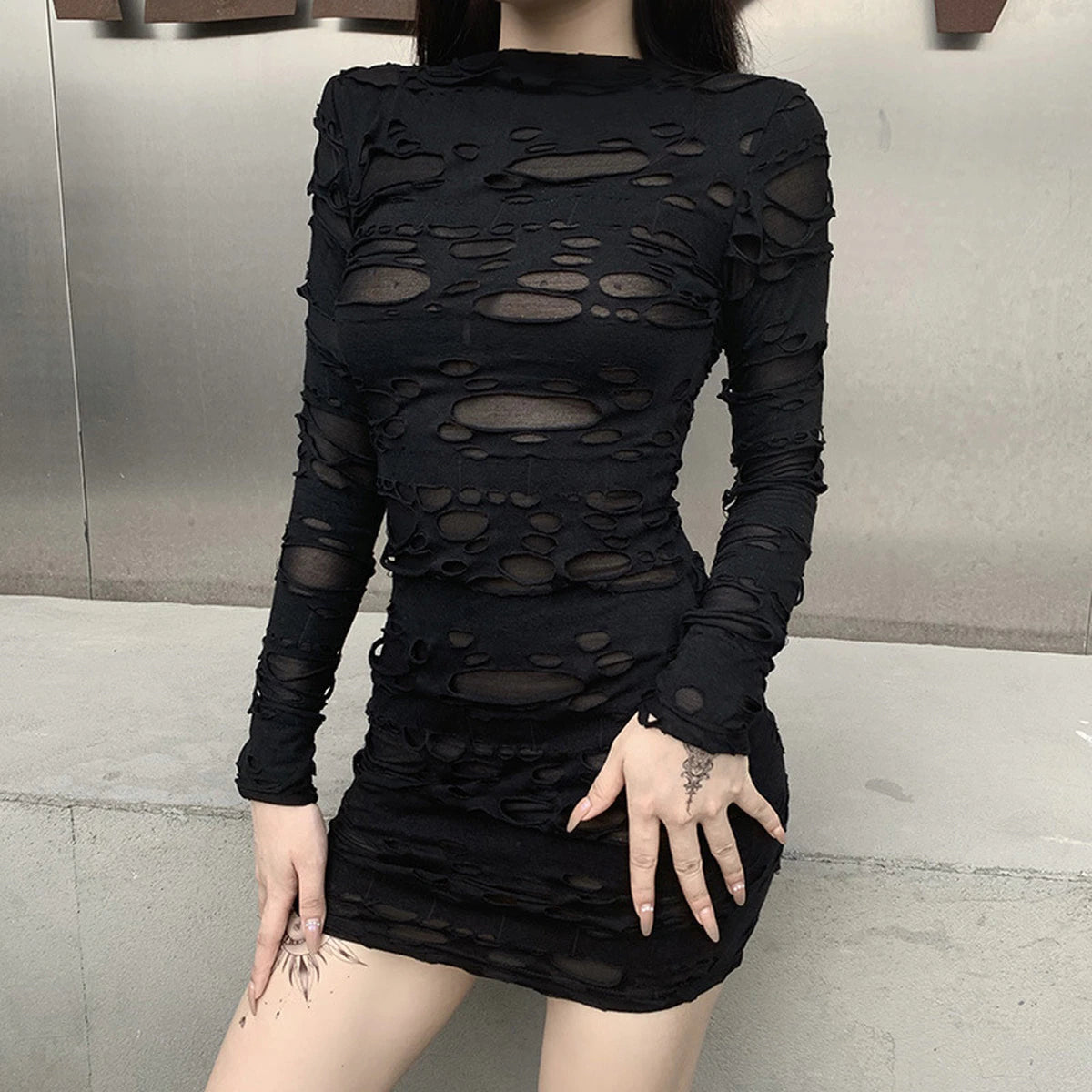 Black Gothic Mini Holes Dress