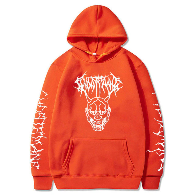 Hannya  Tribal Text Sleeves Hoodie