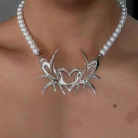 Heart Tribal Thorns and pearls Neckless