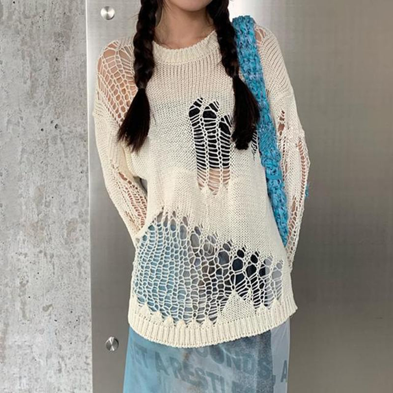 Holes Oversized Knitted Sweatshirt