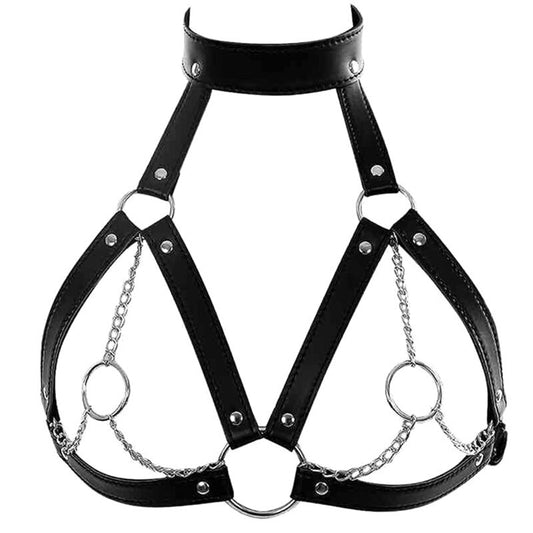 Breasts And Chocker Harness With Nipple Chains